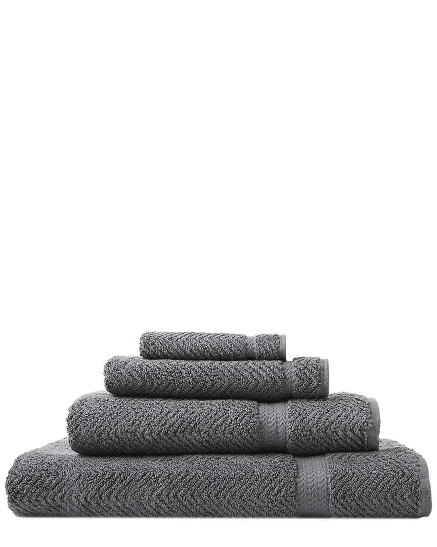 Herringbone 4pc Towel Set - Grey, Turkish Cotton