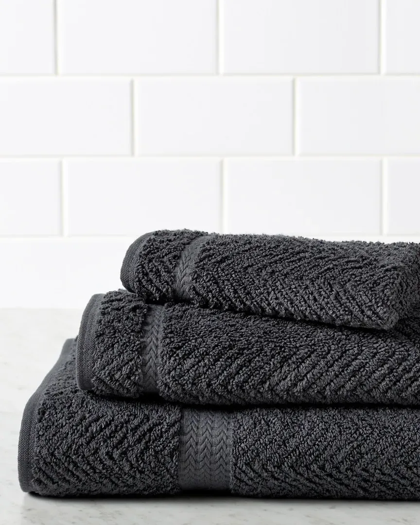 Herringbone Weave 3pc Towel Set - Grey, Cotton image