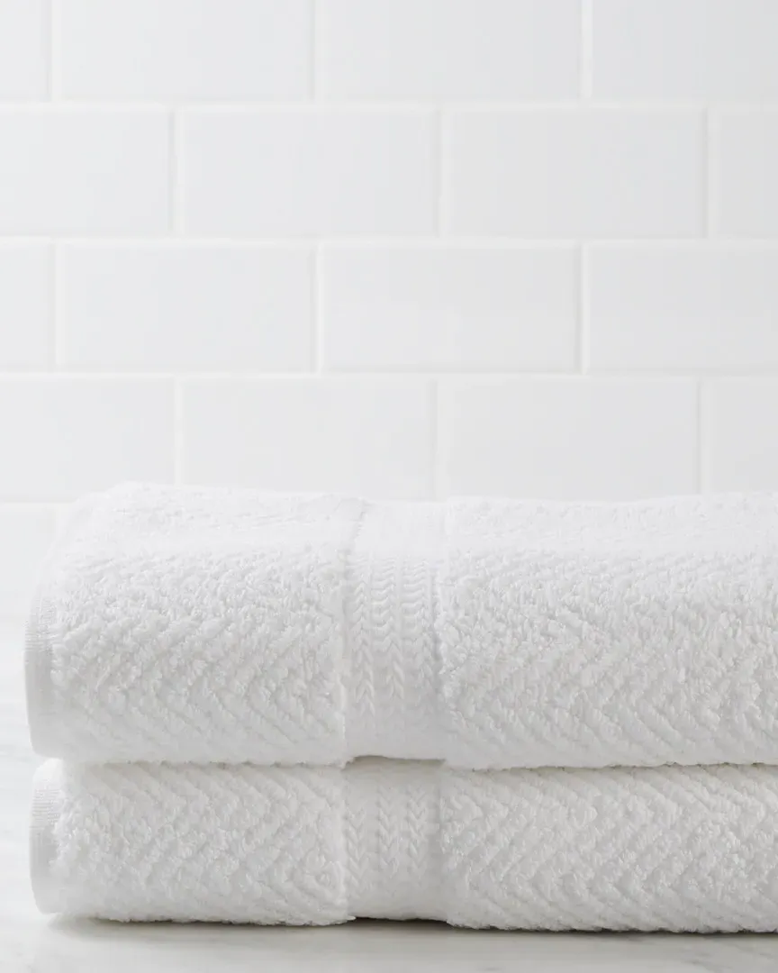 Herringbone Weave Set of 2 Bath Towels - White
