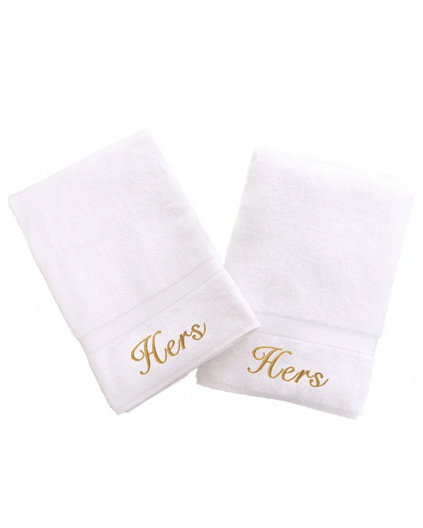 Hers And Hers 2Pc Hand Towel Set - White, Turkish Cotton