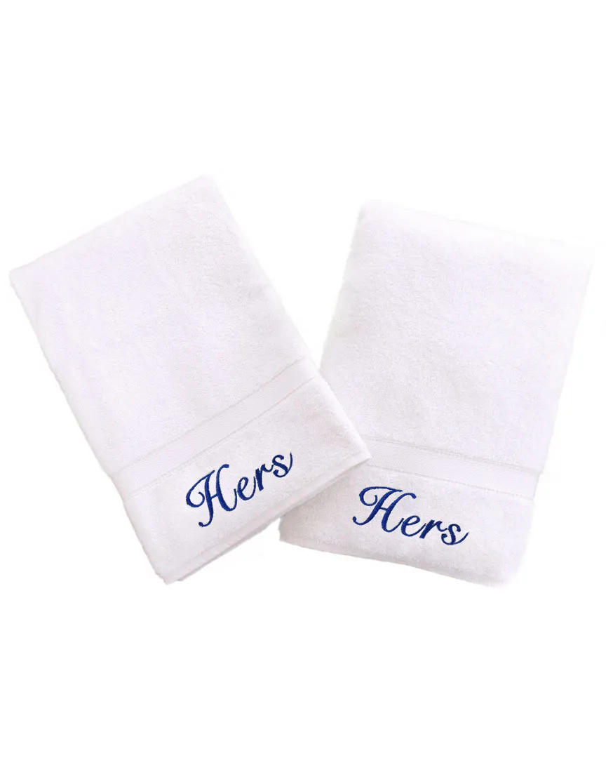 Hers And Hers 2Pc Hand Towel Set - White, Turkish Cotton image