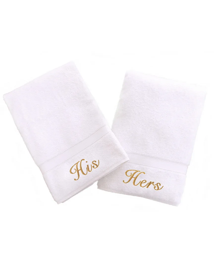 His And Hers 2Pc Hand Towel Set - White, Turkish Cotton