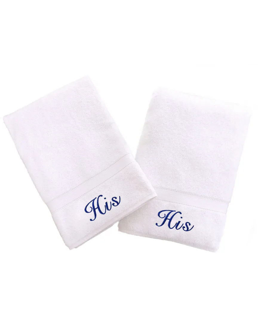 His And His 2Pc Hand Towel Set - White, Turkish Cotton