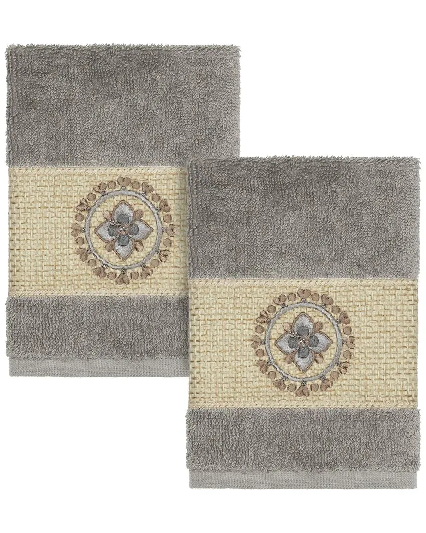 Isabelle 2pc Embellished Washcloth Set - Dark Grey, Turkish Cotton image