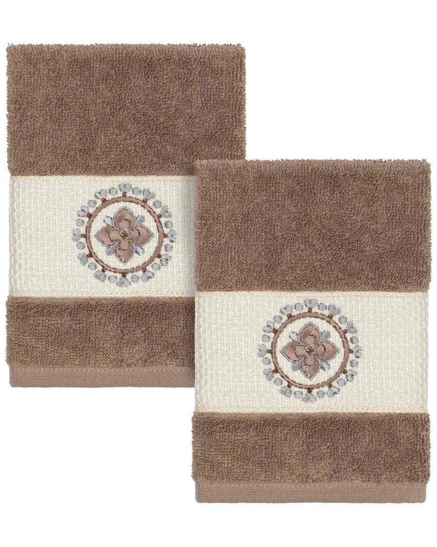 Isabelle 2pc Embellished Washcloth Set - Latte, Turkish Cotton