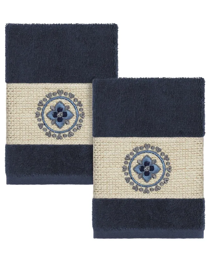 Isabelle 2pc Embellished Washcloth Set - Navy, Turkish Cotton
