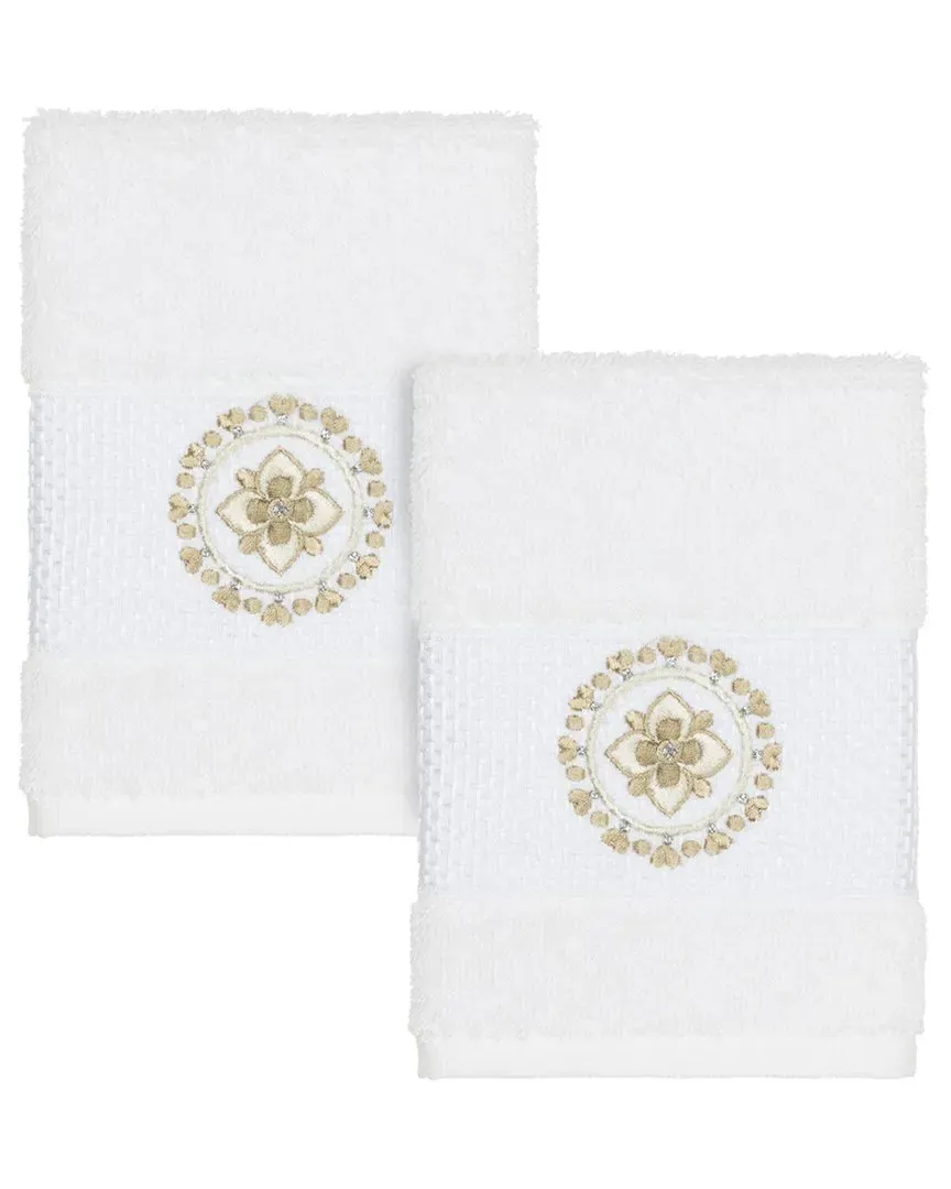 Isabelle 2pc Embellished Washcloth Set - White, Turkish Cotton