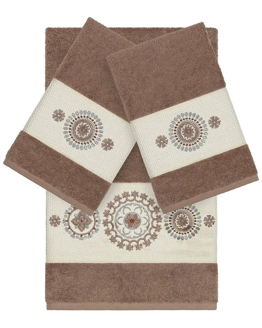Isabelle 3-Piece Embellished Towel Set - Latte, Turkish Cotton