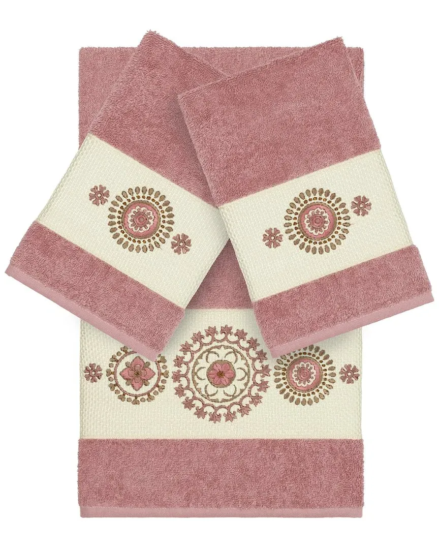 Isabelle 3-Piece Embellished Towel Set - Tea Rose, Turkish Cotton