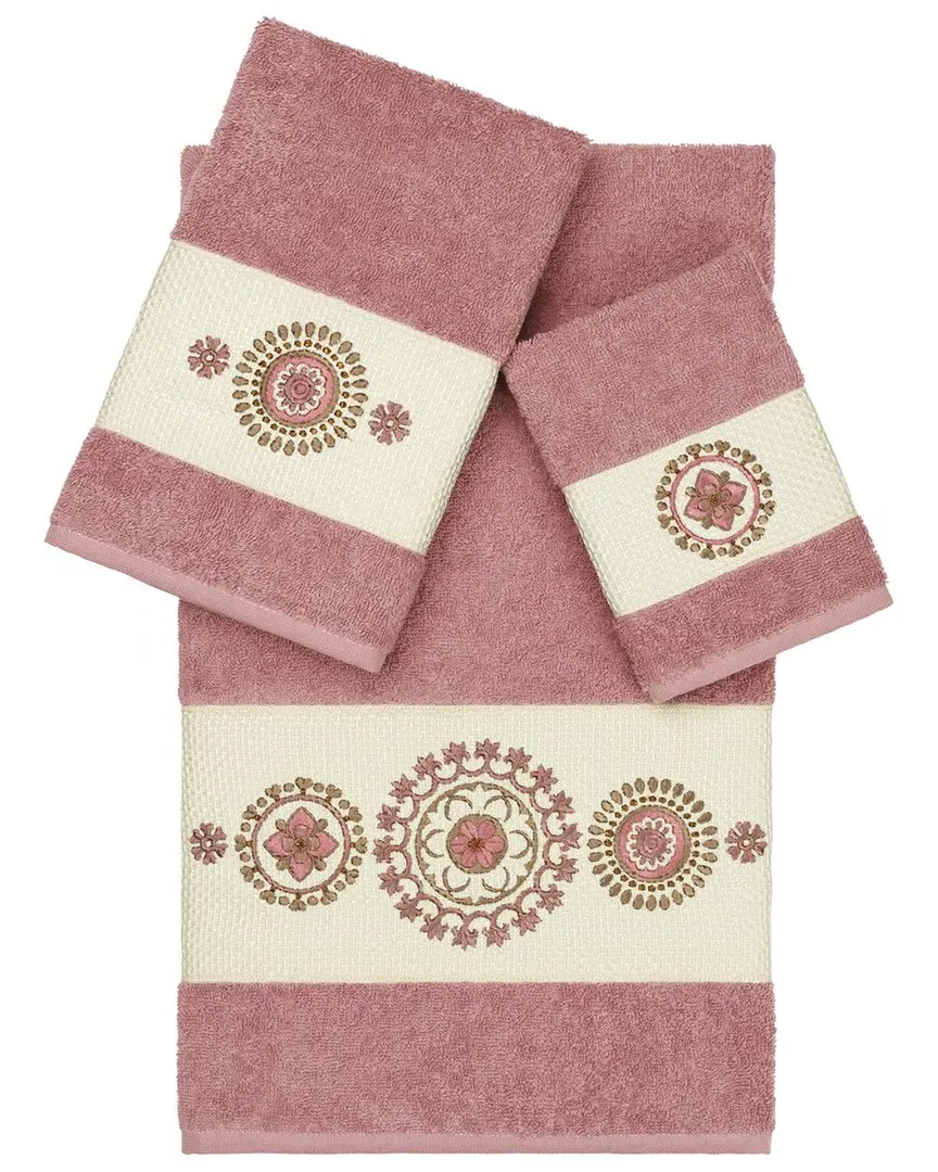 Isabelle 3-Piece Embellished Towel Set - Tea Rose, Turkish Cotton