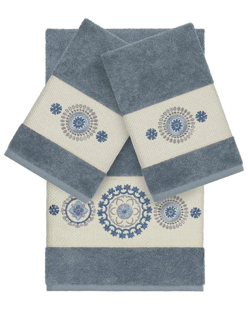 Isabelle 3-Piece Embellished Towel Set - Teal, Turkish Cotton