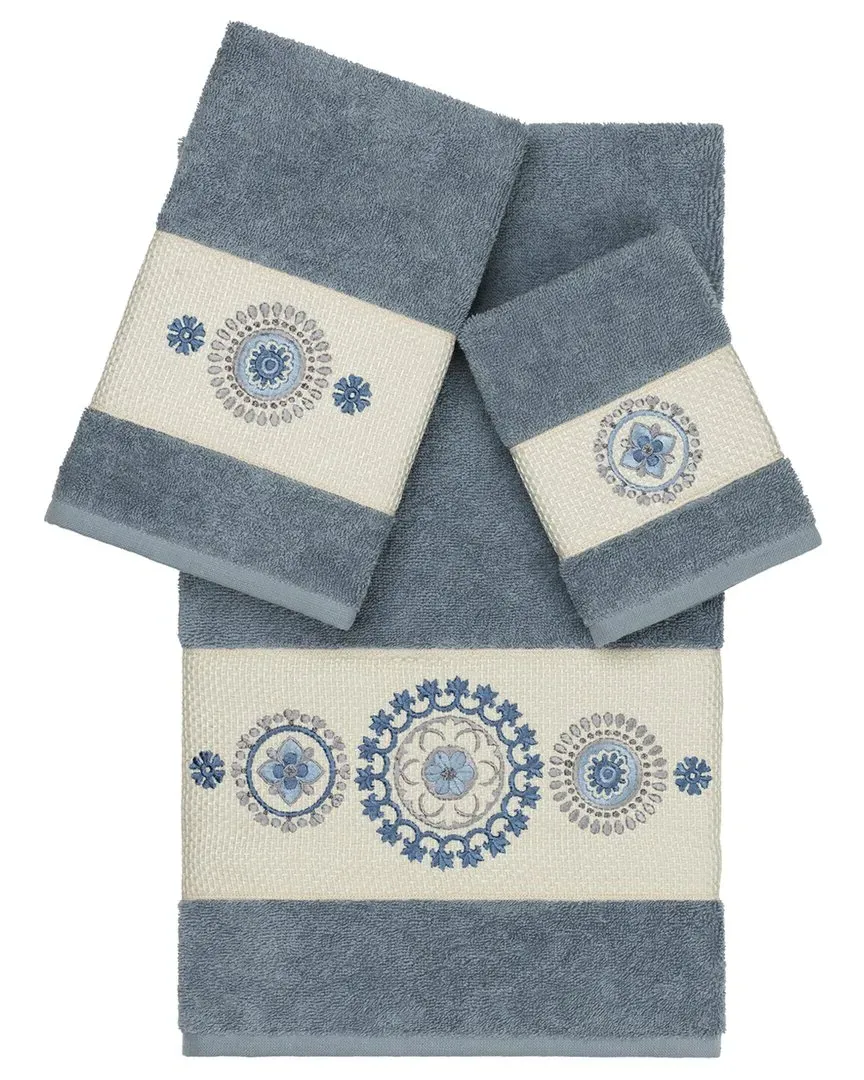Isabelle 3-Piece Embellished Towel Set - Teal, Turkish Cotton