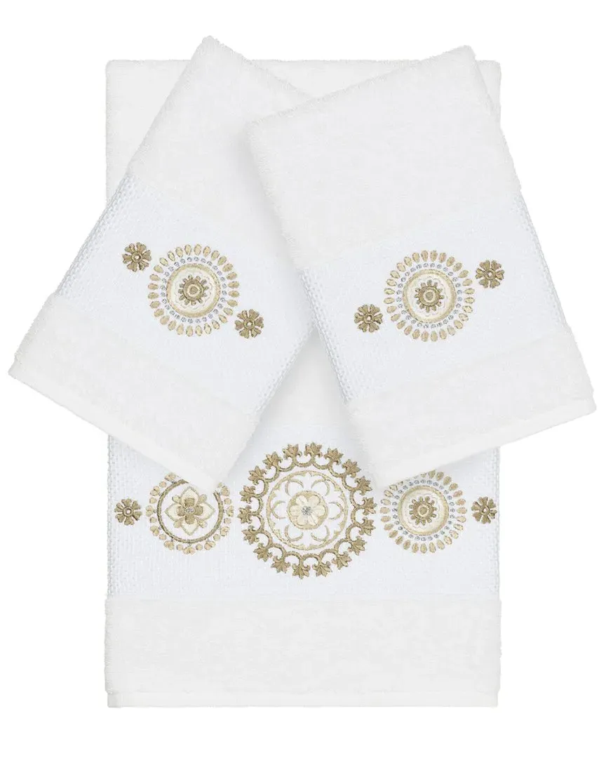 Isabelle 3-Piece Embellished Towel Set - White, Turkish Cotton