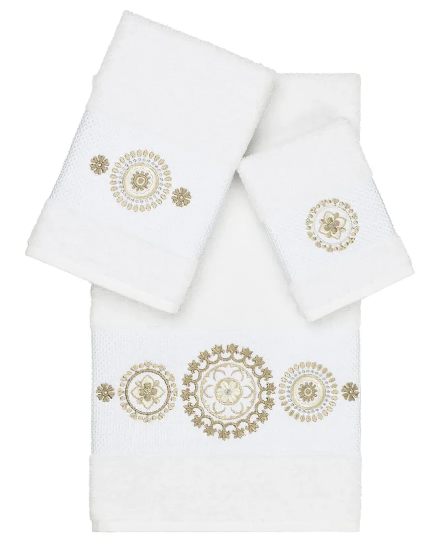 Isabelle 3-Piece Embellished Towel Set - White, Turkish Cotton