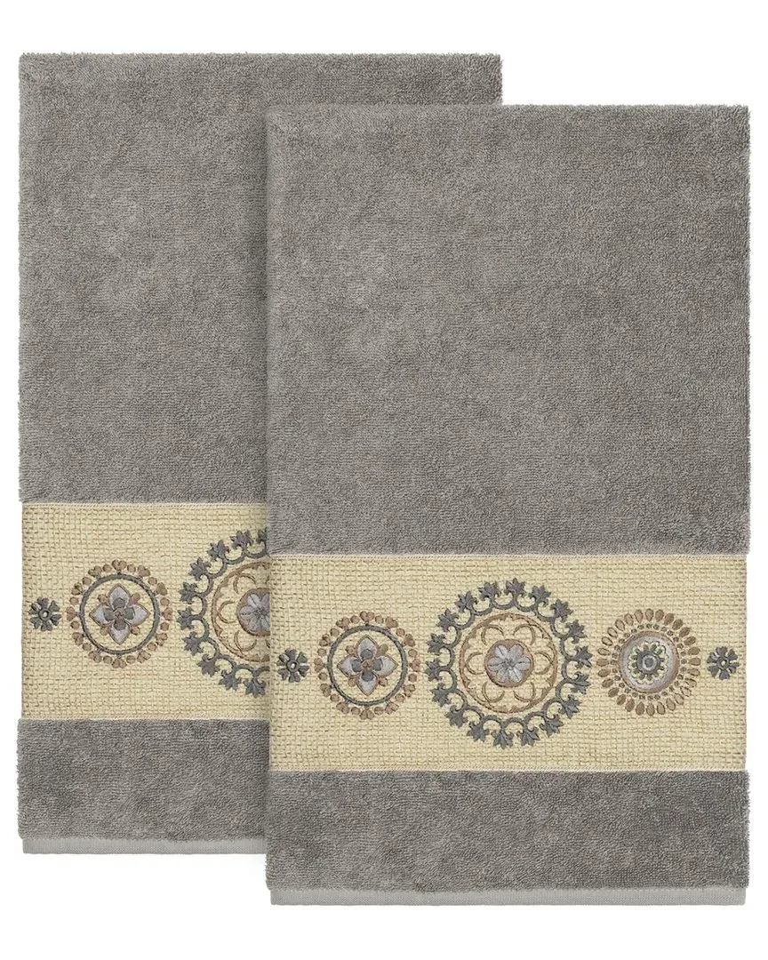 Isabelle Turkish Cotton 2pc Embellished Bath Towel Set - Dark Grey