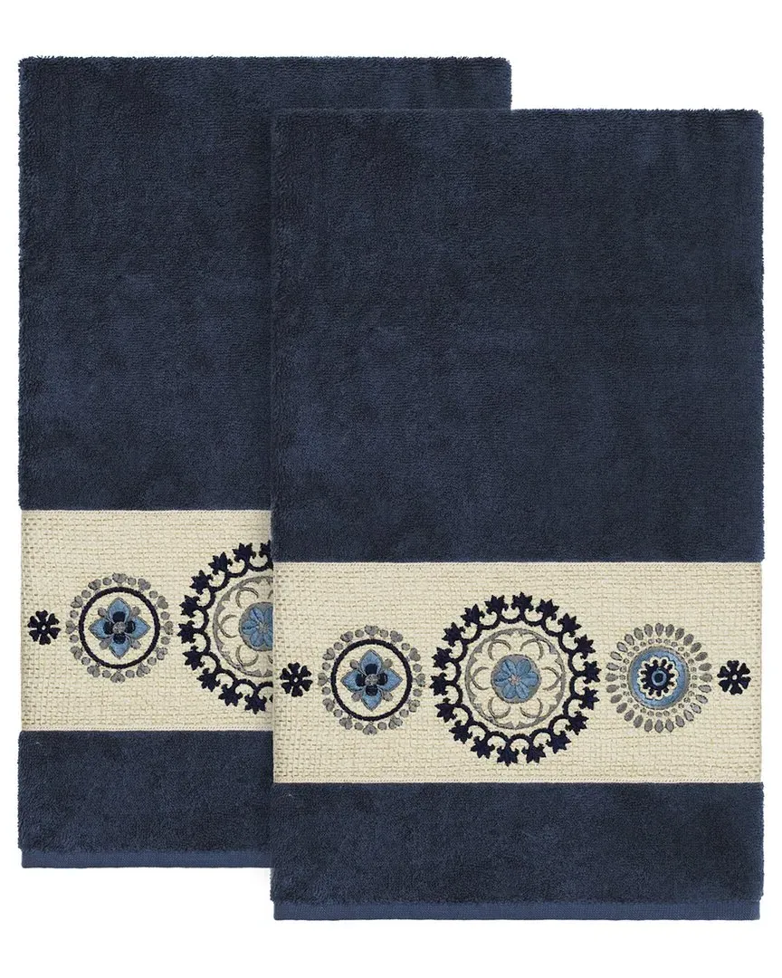 Isabelle Turkish Cotton 2pc Embellished Bath Towel Set - Navy