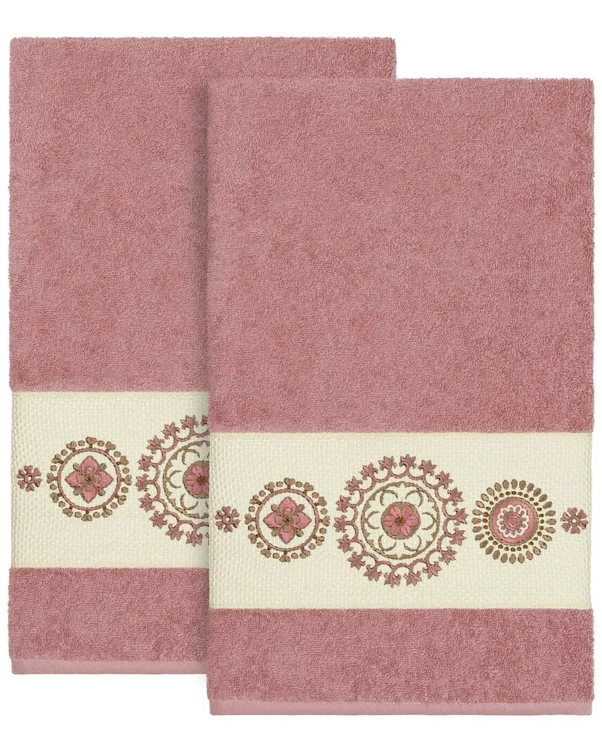 Isabelle Turkish Cotton 2pc Embellished Bath Towel Set - Tea Rose