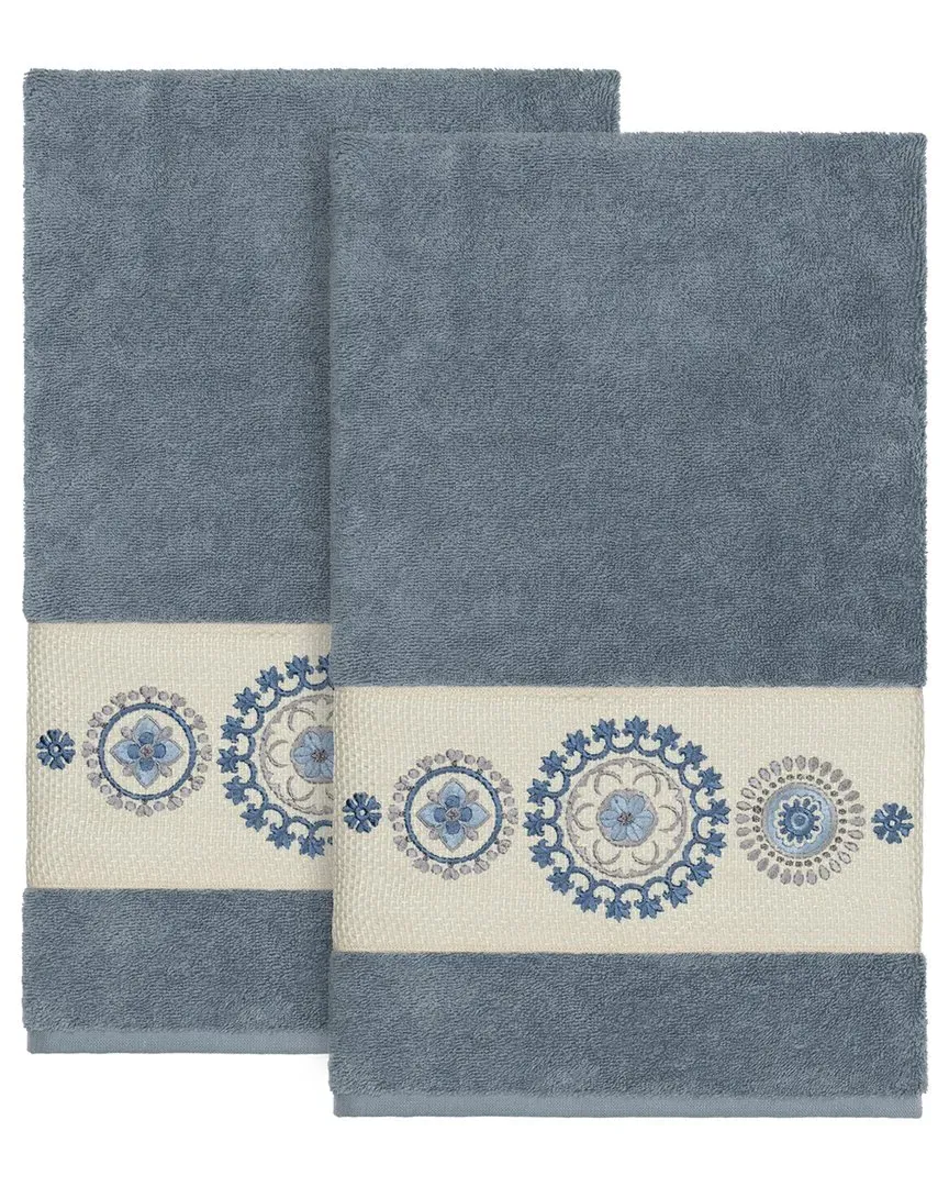 Isabelle Turkish Cotton 2pc Embellished Bath Towel Set - Teal