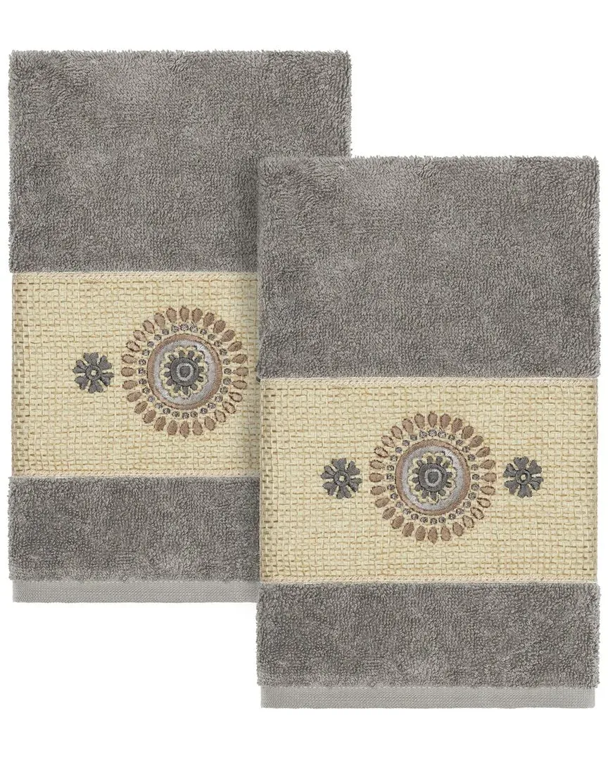 Isabelle Turkish Cotton 2pc Embellished Hand Towel Set - Dark Grey