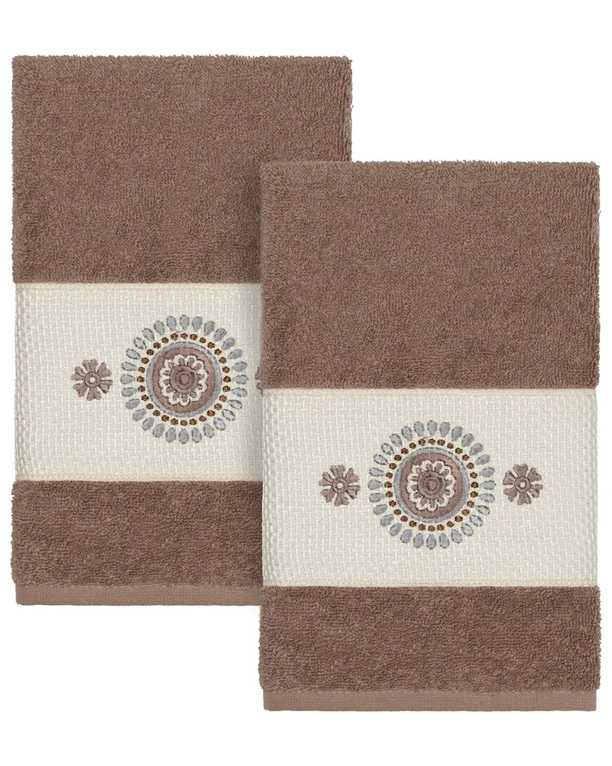 Isabelle Turkish Cotton 2pc Embellished Hand Towel Set - Latte
