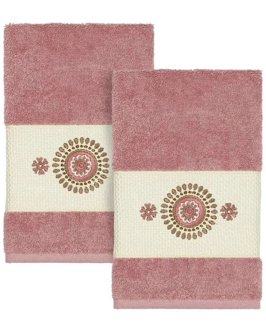 Isabelle Turkish Cotton 2pc Embellished Hand Towel Set - Tea Rose