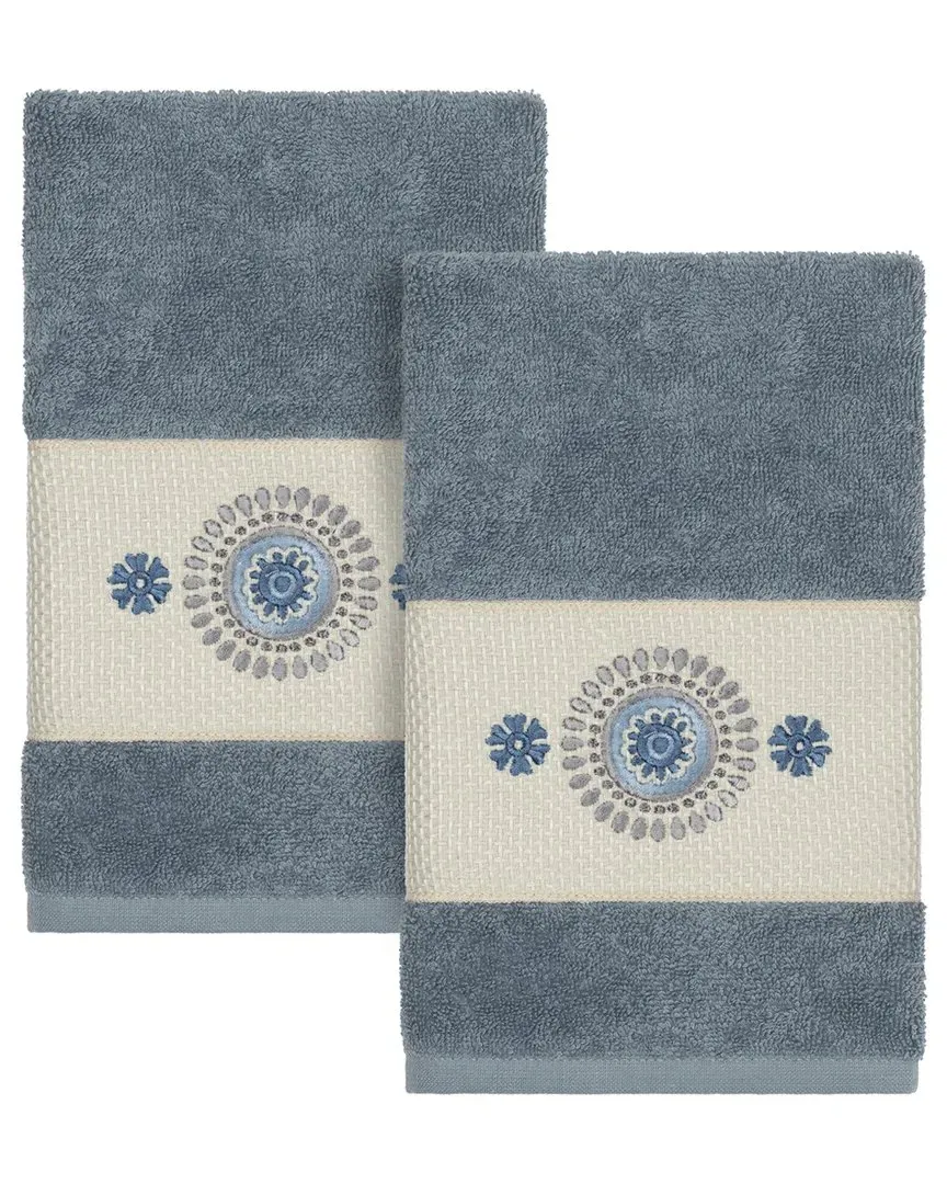 Isabelle Turkish Cotton 2pc Embellished Hand Towel Set - Teal