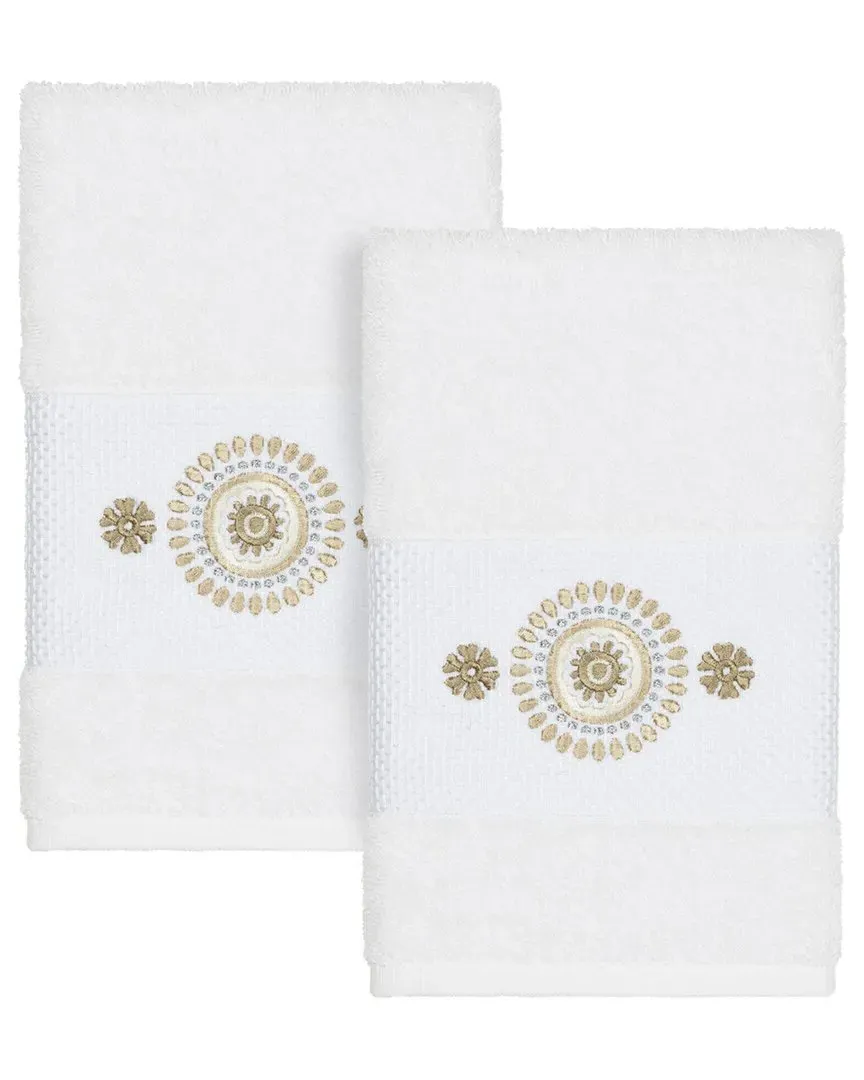 Isabelle Turkish Cotton 2pc Embellished Hand Towel Set - White