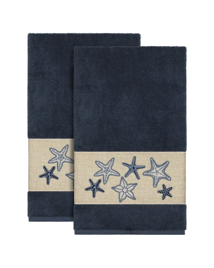 Lydia 2pc Embellished Bath Towel Set - Navy, Turkish Cotton