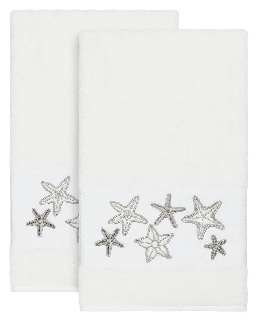 Lydia 2pc Embellished Bath Towel Set - White, Turkish Cotton