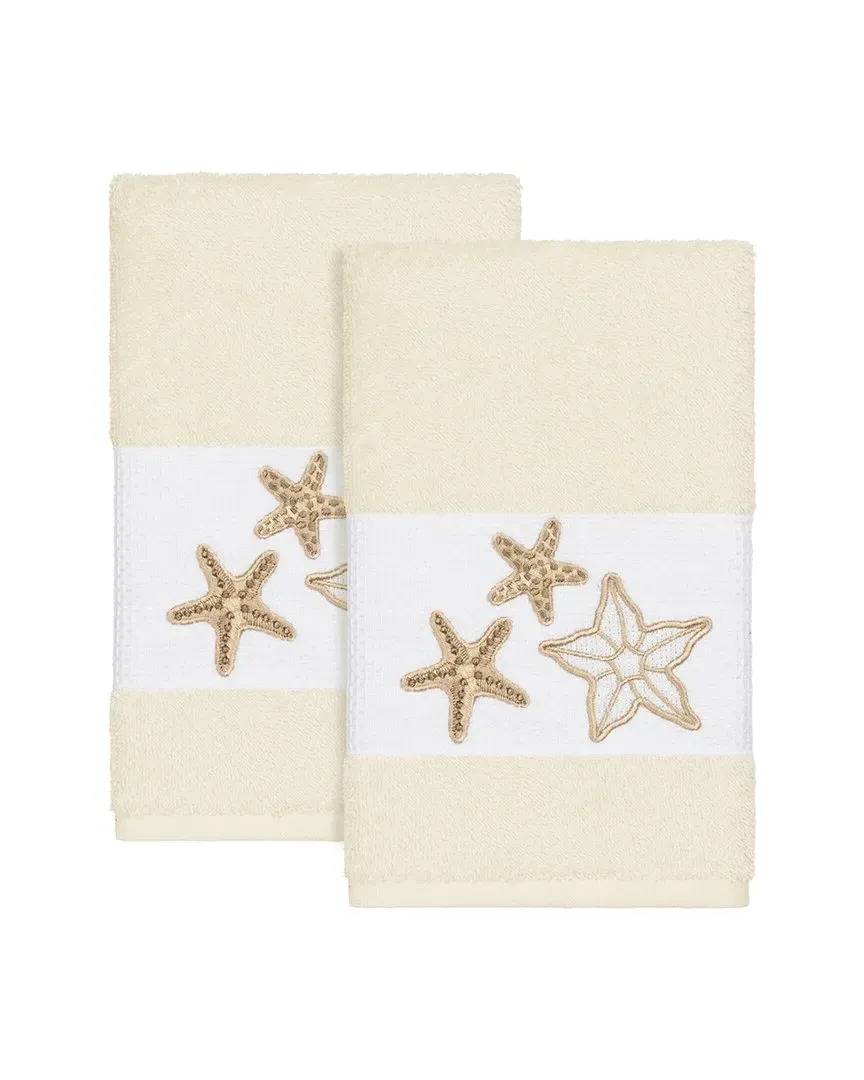 Lydia 2pc Embellished Hand Towel Set - Cream, Turkish Cotton