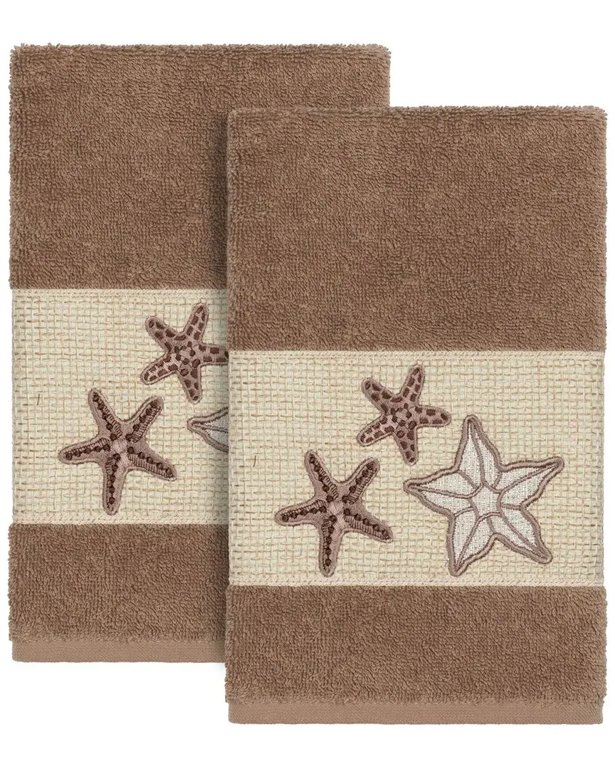 Lydia 2pc Embellished Hand Towel Set - Latte, Turkish Cotton