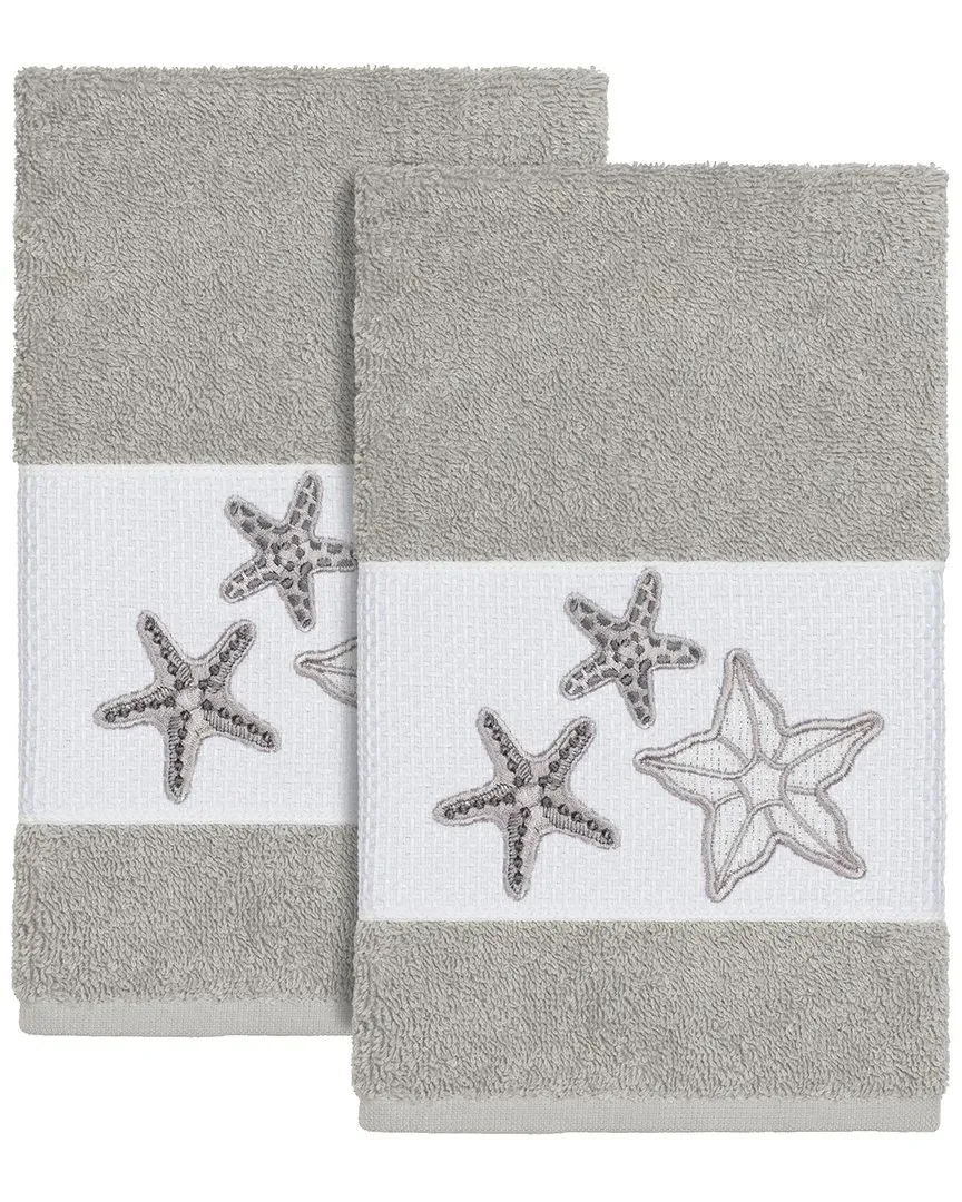 Lydia 2pc Embellished Hand Towel Set - Light Grey, Turkish Cotton