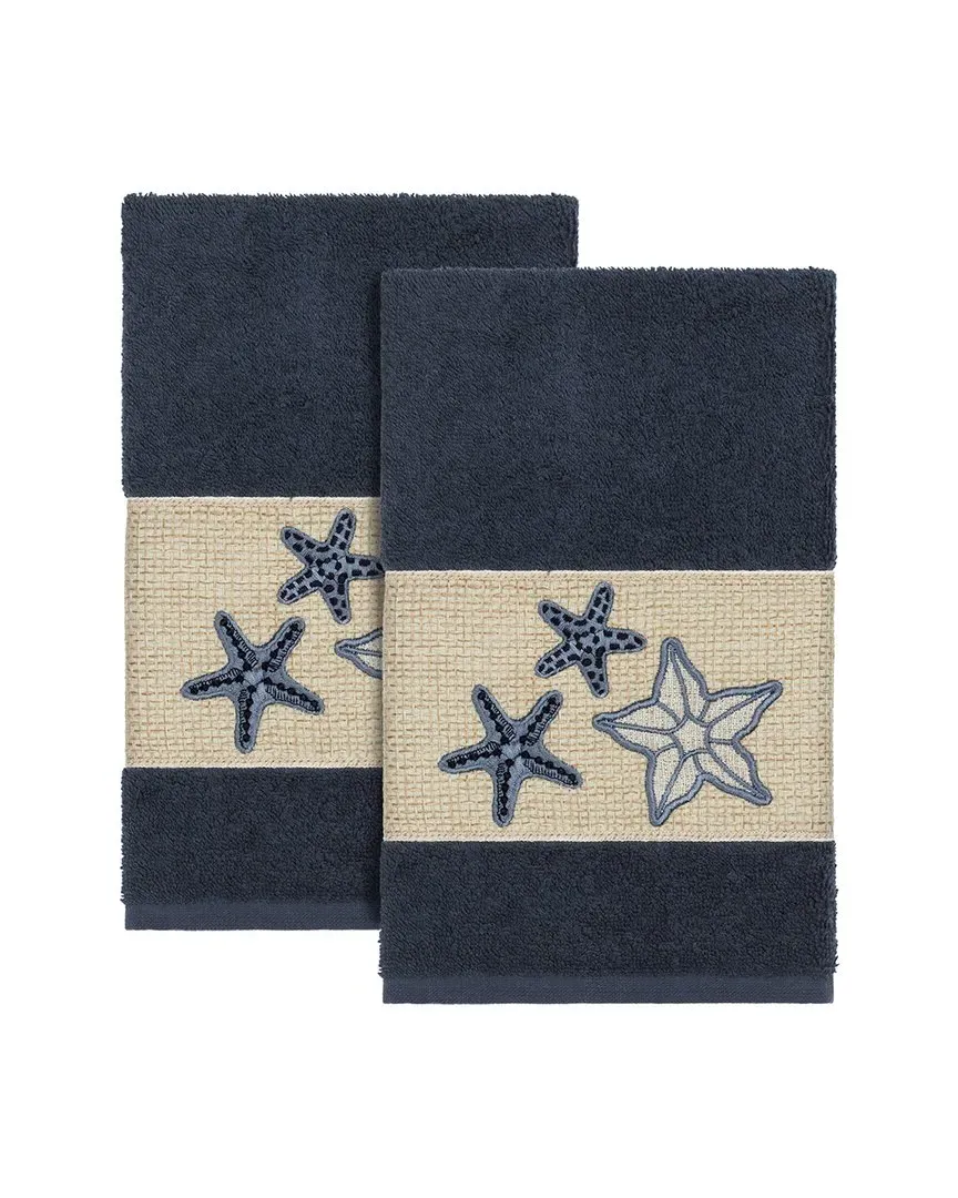 Lydia 2pc Embellished Hand Towel Set - Navy, Turkish Cotton