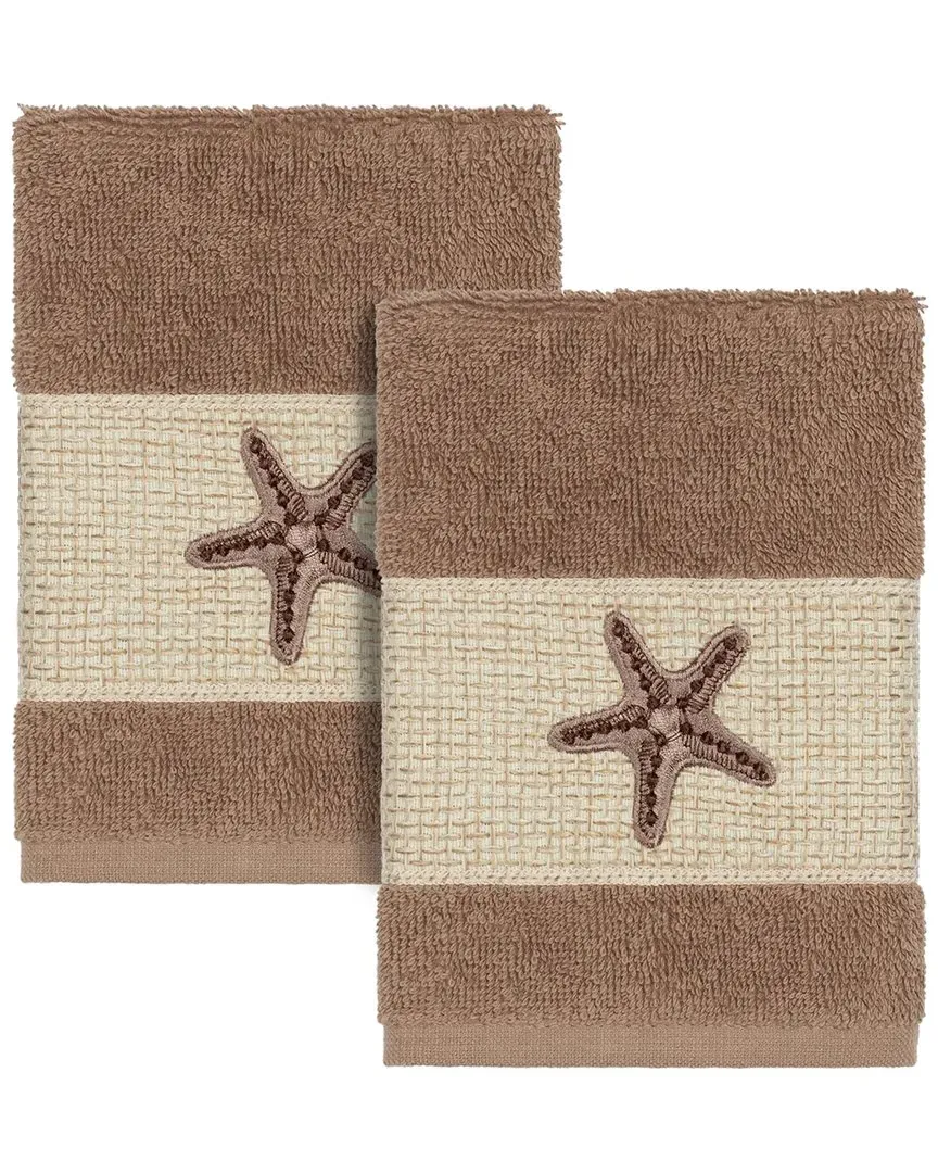 Lydia 2pc Embellished Washcloth Set - Latte, Turkish Cotton