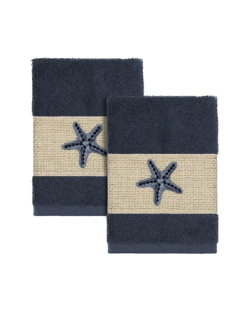 Lydia 2pc Embellished Washcloth Set - Navy, Turkish Cotton