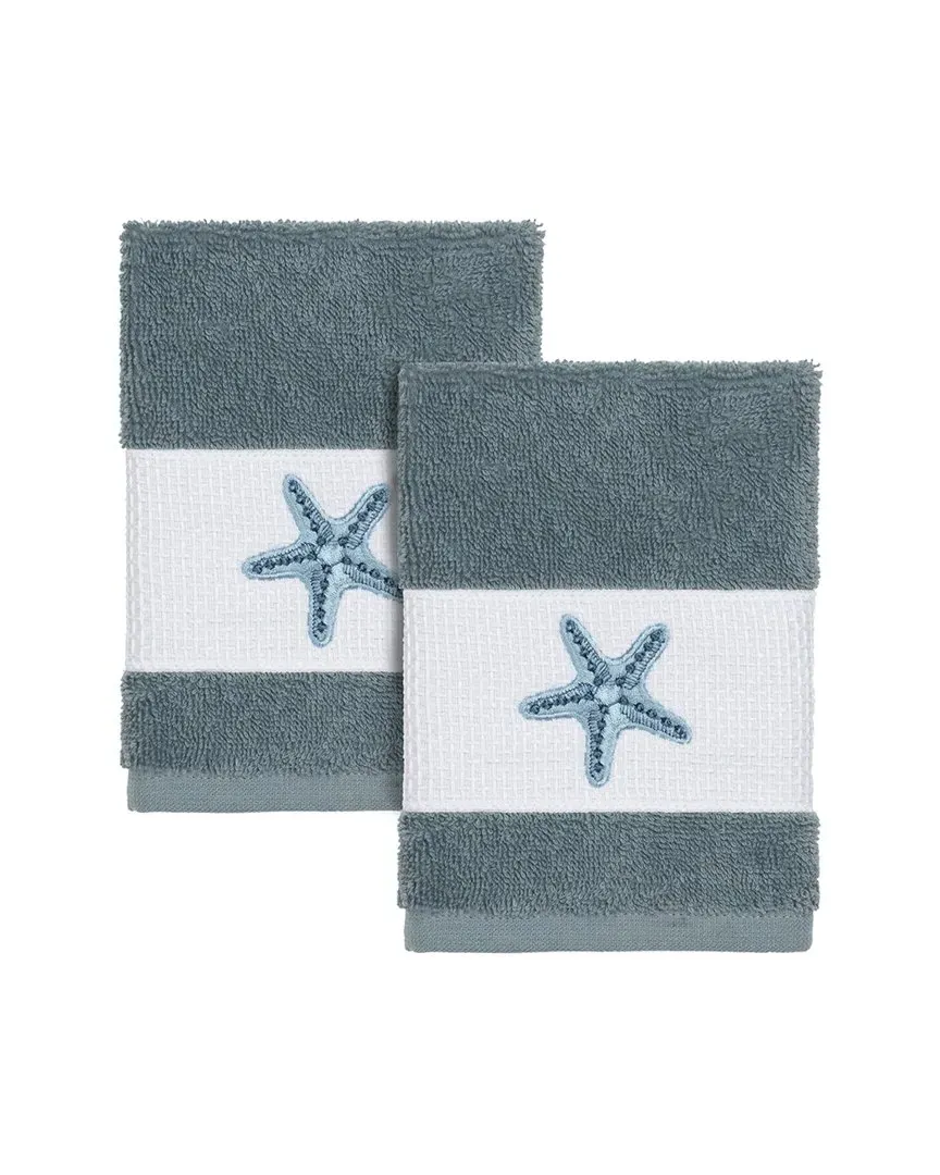 Lydia 2pc Embellished Washcloth Set - Teal, Turkish Cotton