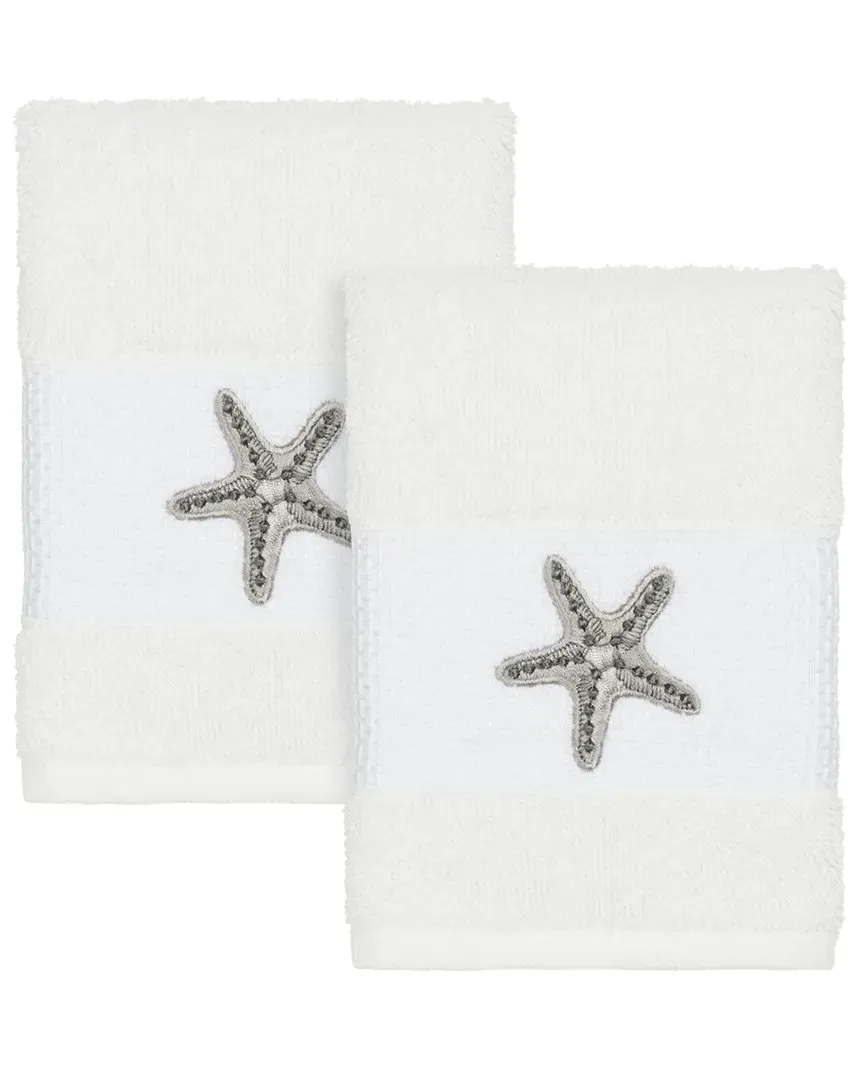 Lydia 2pc Embellished Washcloth Set - White, Turkish Cotton