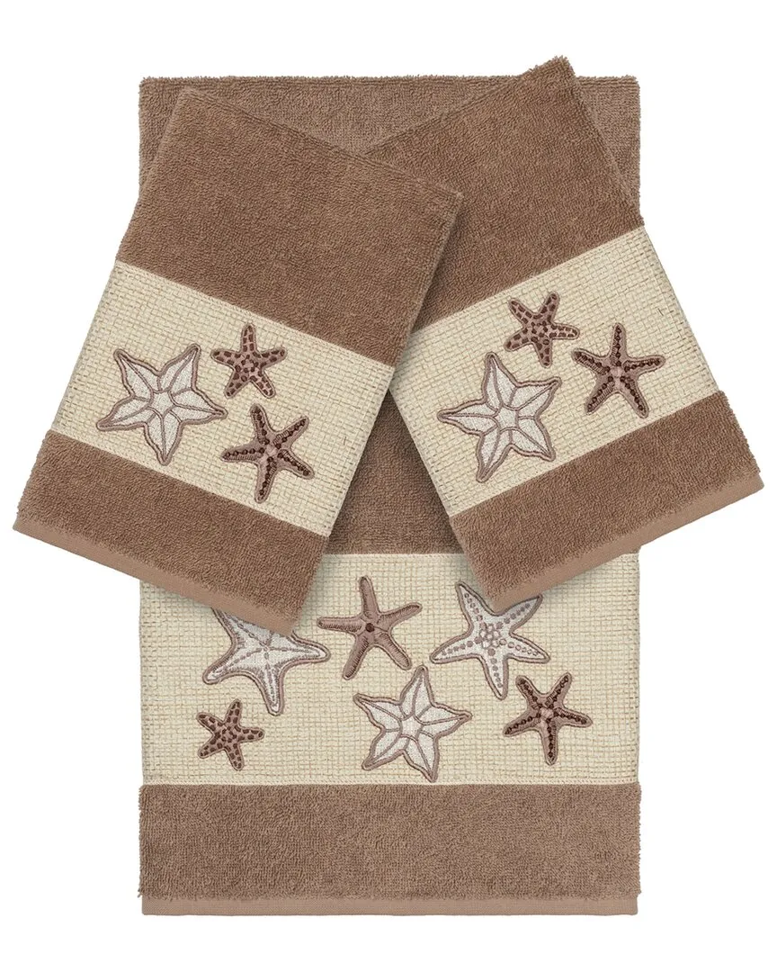 Lydia 3-Piece Embellished Towel Set - Latte, Turkish Cotton
