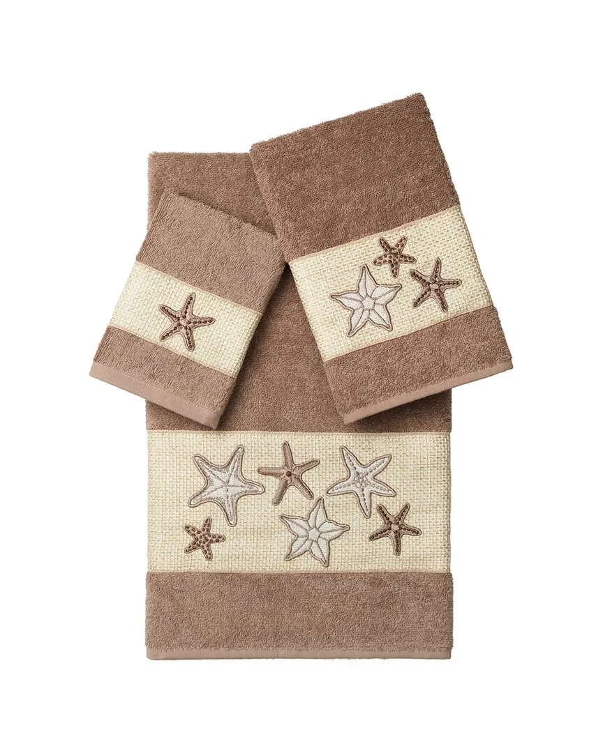 Lydia 3-Piece Embellished Towel Set - Latte, Turkish Cotton