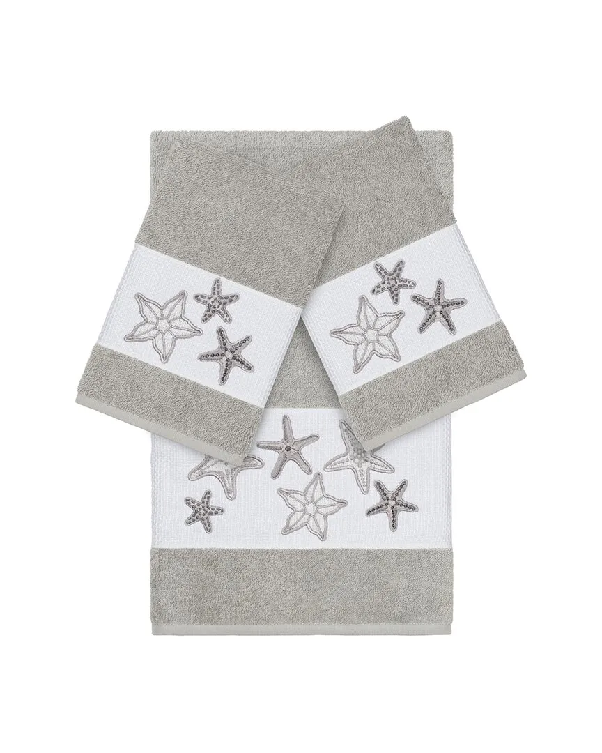 Lydia 3-Piece Embellished Towel Set - Light Grey, Turkish Cotton