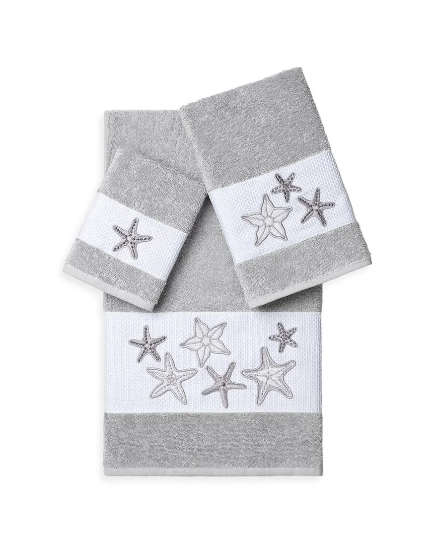Lydia 3-Piece Embellished Towel Set - Light Grey, Turkish Cotton