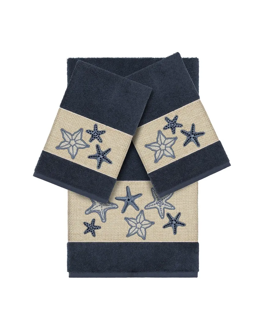 Lydia 3-Piece Embellished Towel Set - Navy, Turkish Cotton