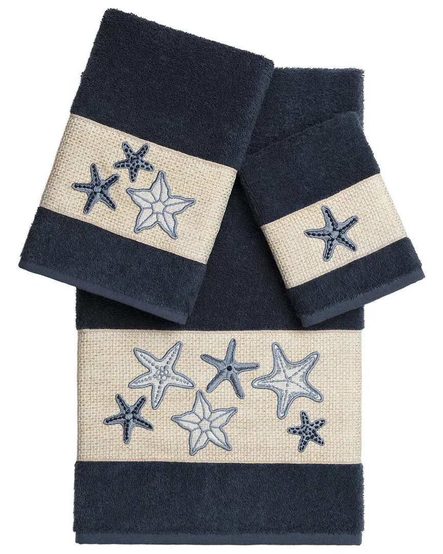 Lydia 3-Piece Embellished Towel Set - Navy, Turkish Cotton