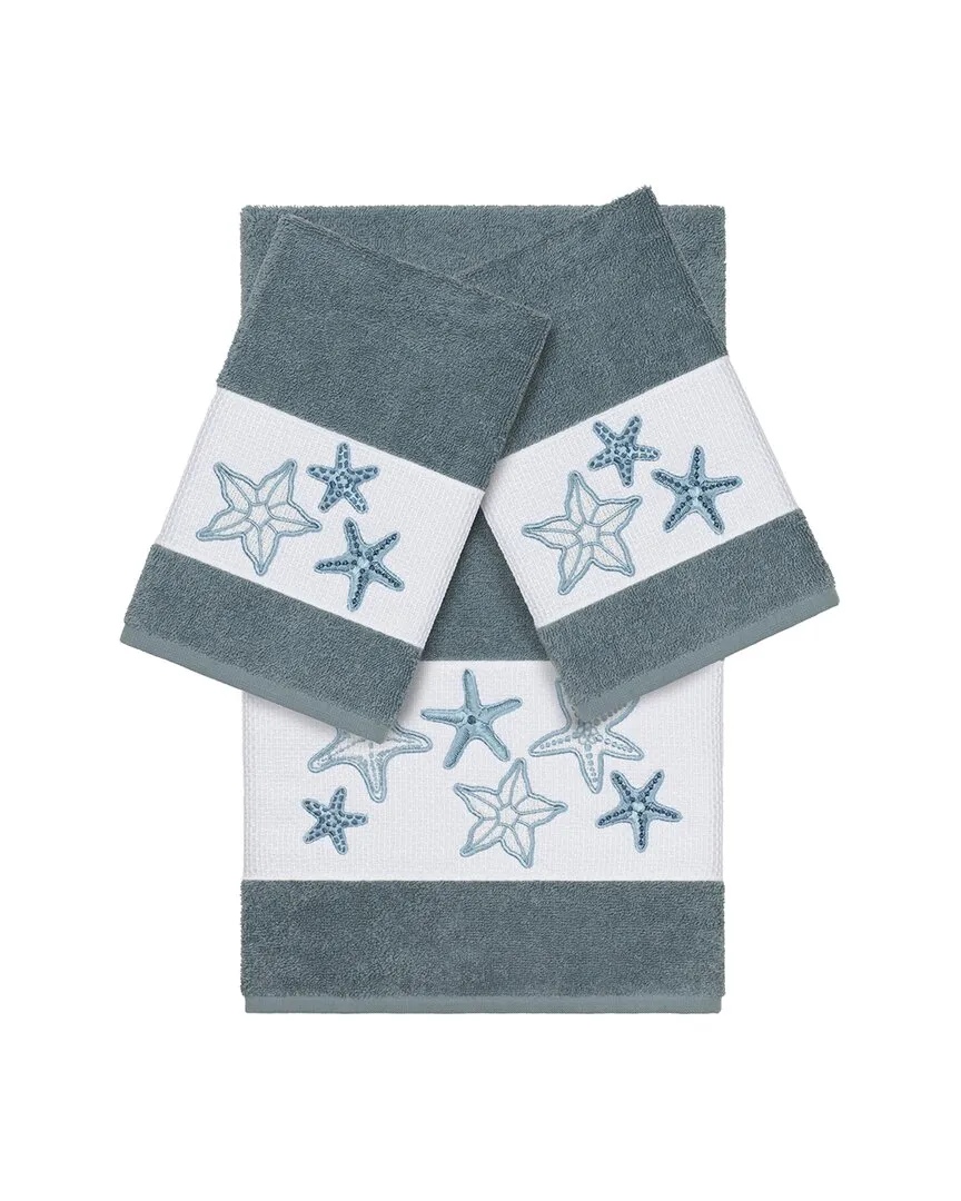 Lydia 3-Piece Embellished Towel Set - Teal, Turkish Cotton