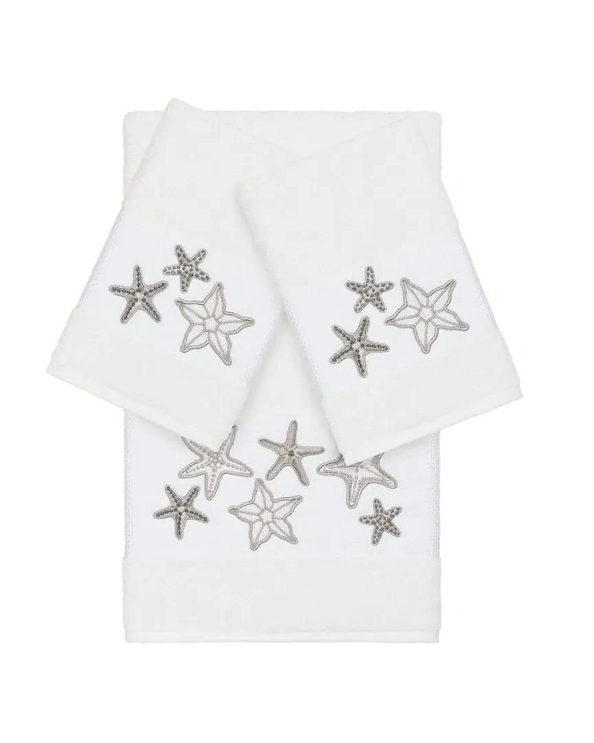 Lydia 3-Piece Embellished Towel Set - White, Turkish Cotton