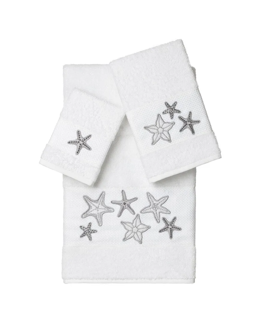 Lydia 3-Piece Embellished Towel Set - White, Turkish Cotton