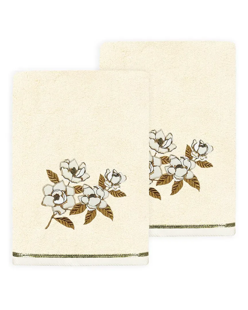 Maggie 2pc Bath Towel Set with Embroidered Design - Beige, Turkish Cotton