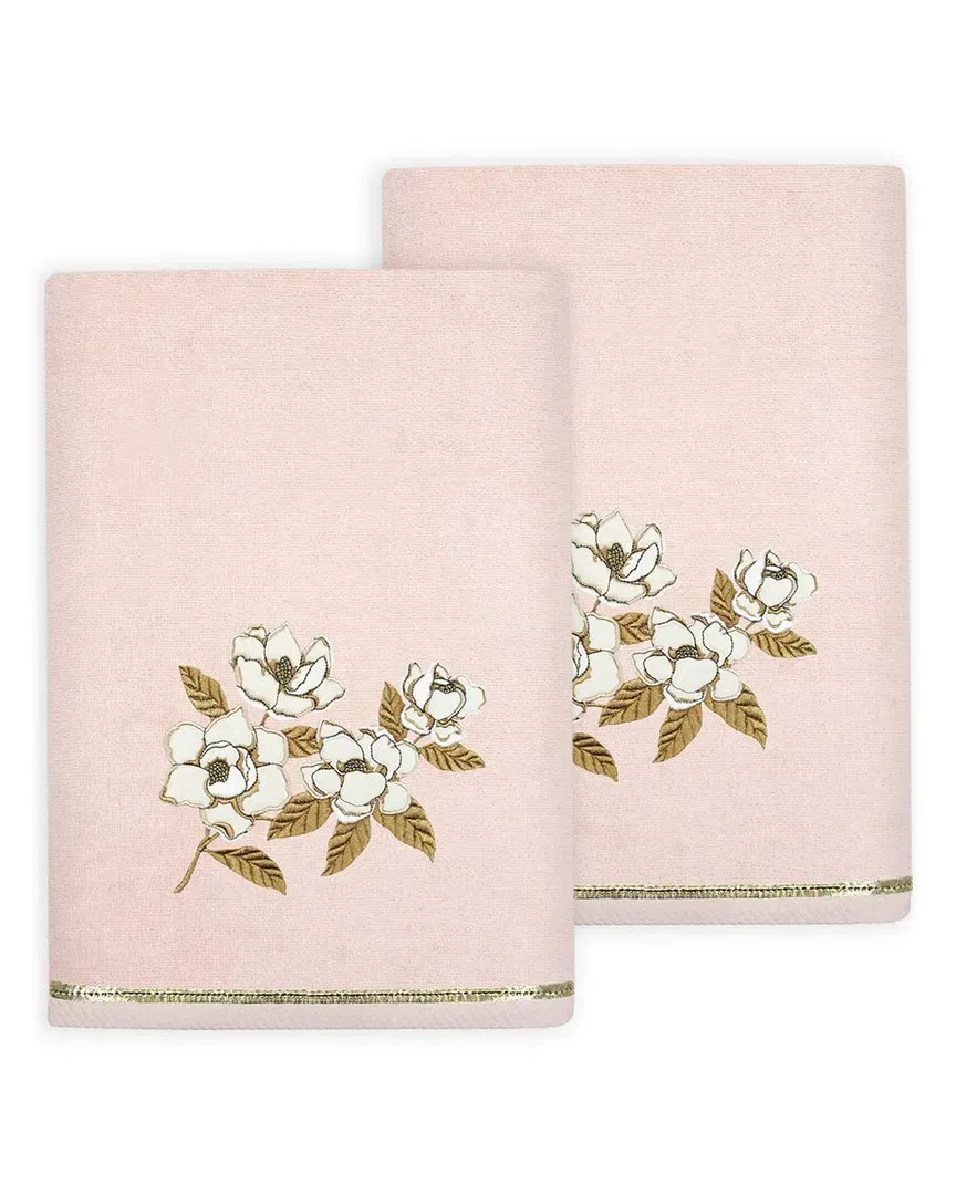 Maggie 2pc Bath Towel Set with Embroidered Design - Blush, Turkish Cotton
