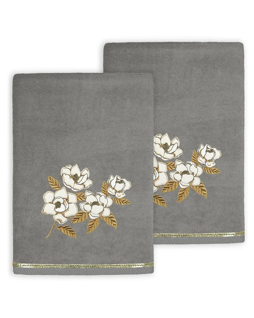 Maggie 2pc Bath Towel Set with Embroidered Design - Charcoal, Turkish Cotton