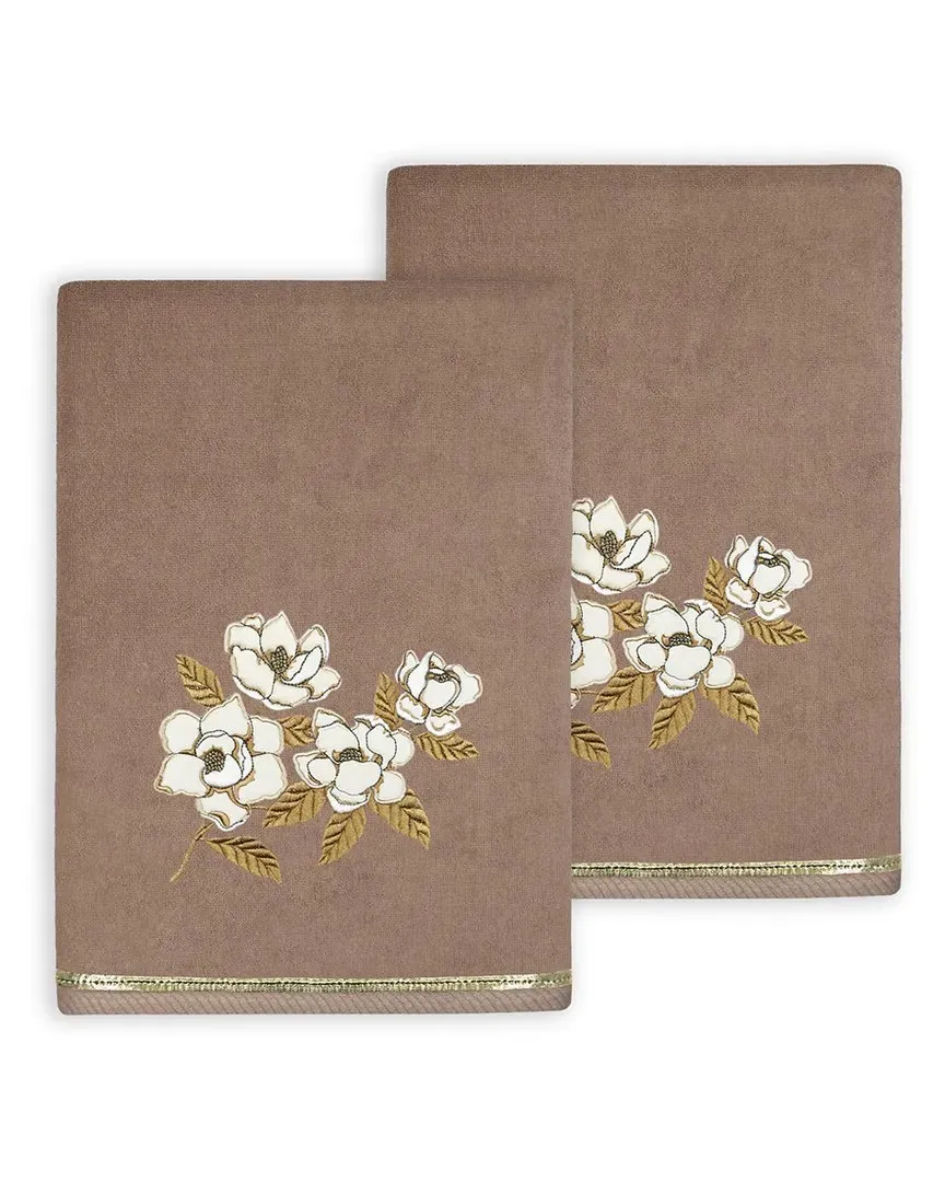Maggie 2pc Bath Towel Set with Embroidered Design - Cocoa, Turkish Cotton